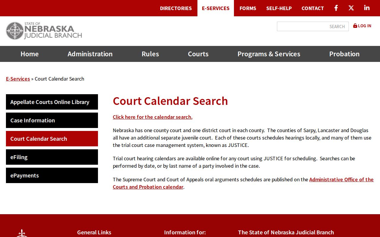 Logan County court schedule Nebraska calendar access information