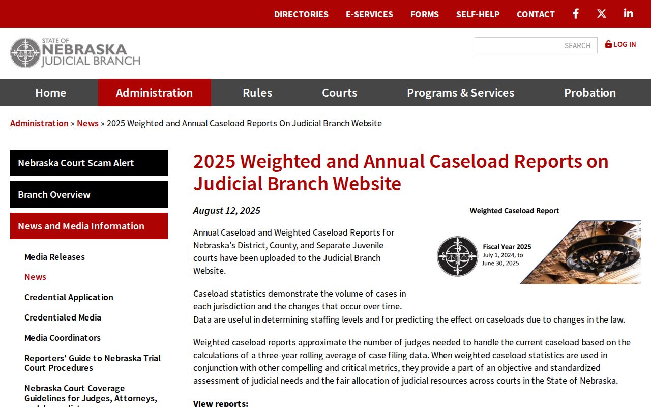 Logan County docket search Nebraska annual caseload report publication