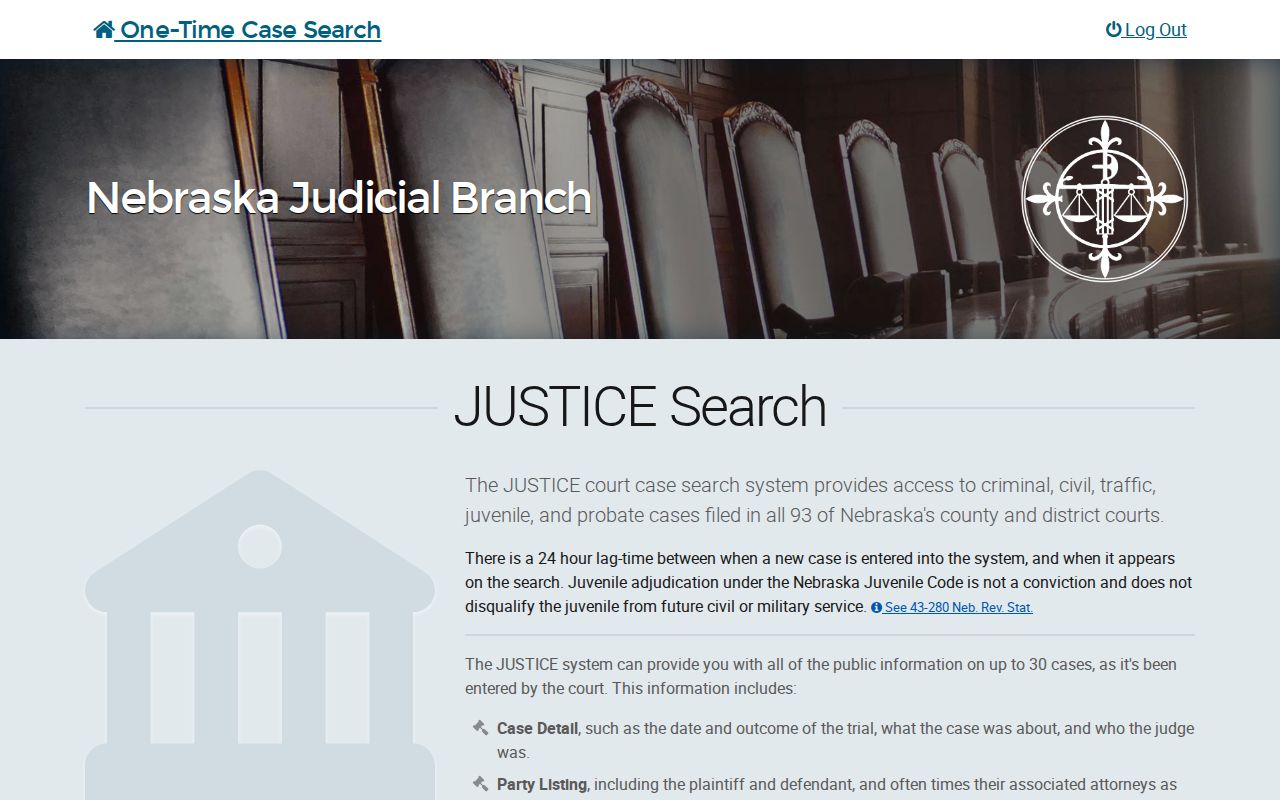 Logan County docket search JUSTICE one-time search terms and begin screen