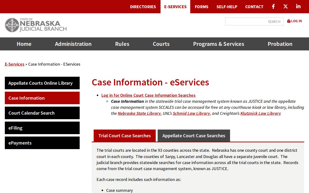 Logan County docket search Nebraska trial case information access