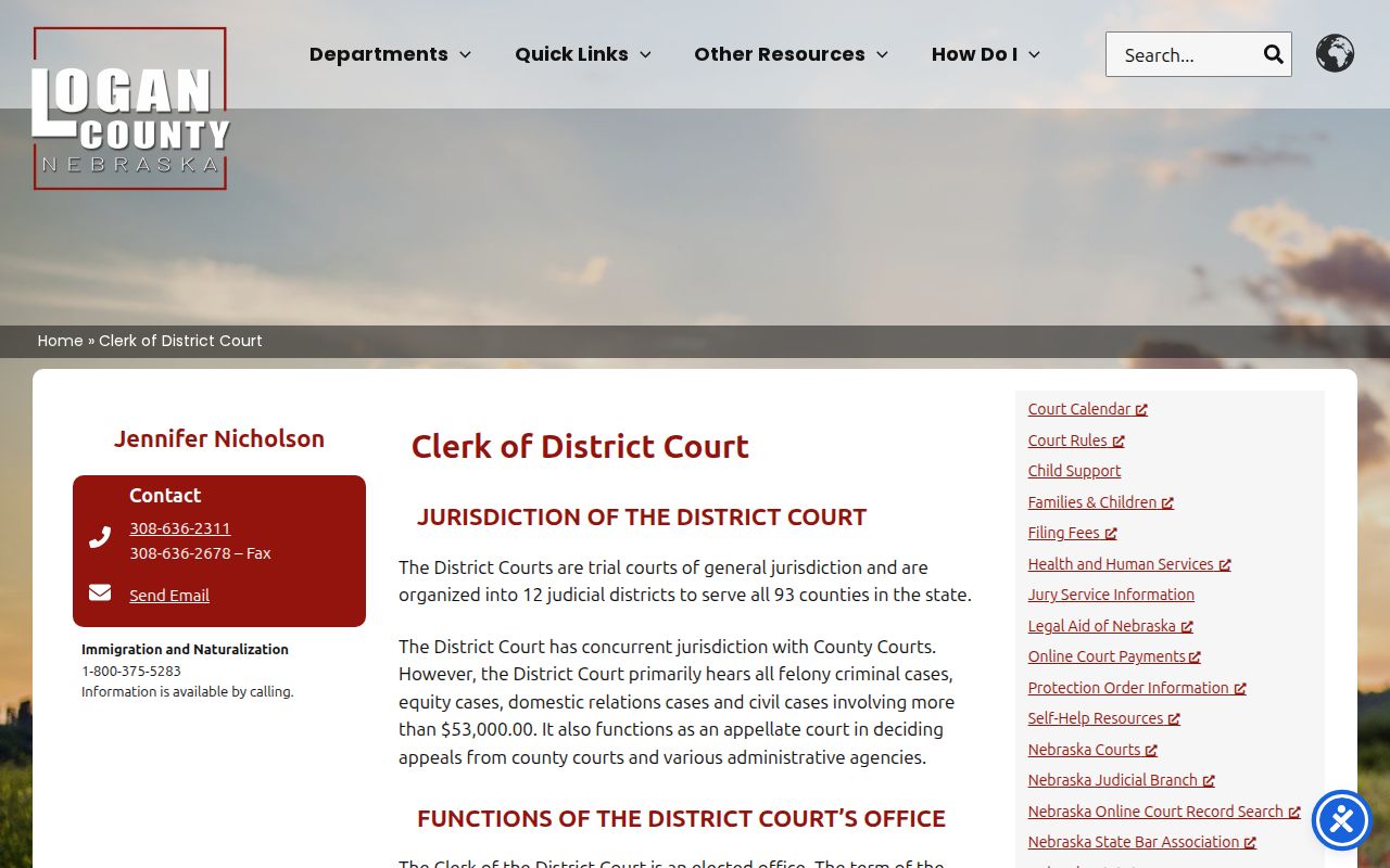 Logan County civil court docket Clerk of District Court records page