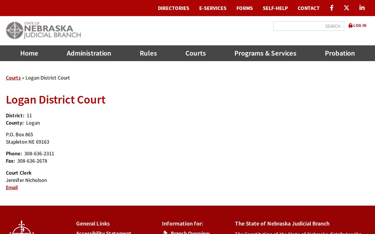 Logan County criminal court dockets District Court contact page
