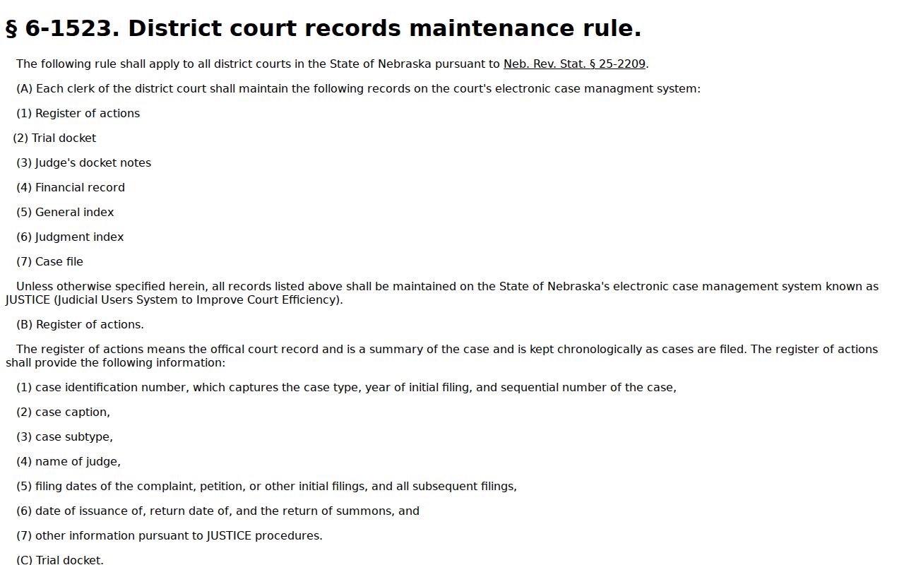 Logan County criminal court docket register of actions rule text