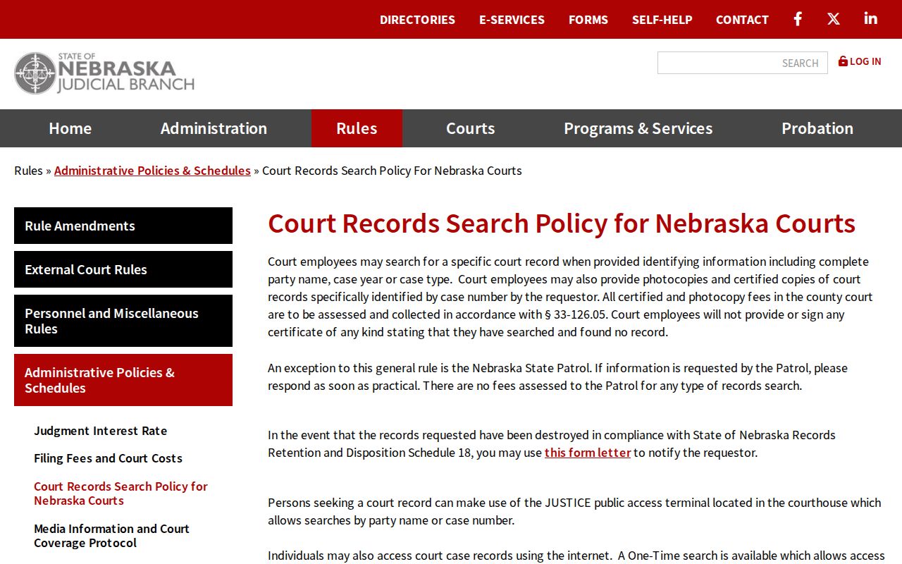 Logan County court case records Nebraska court records search policy